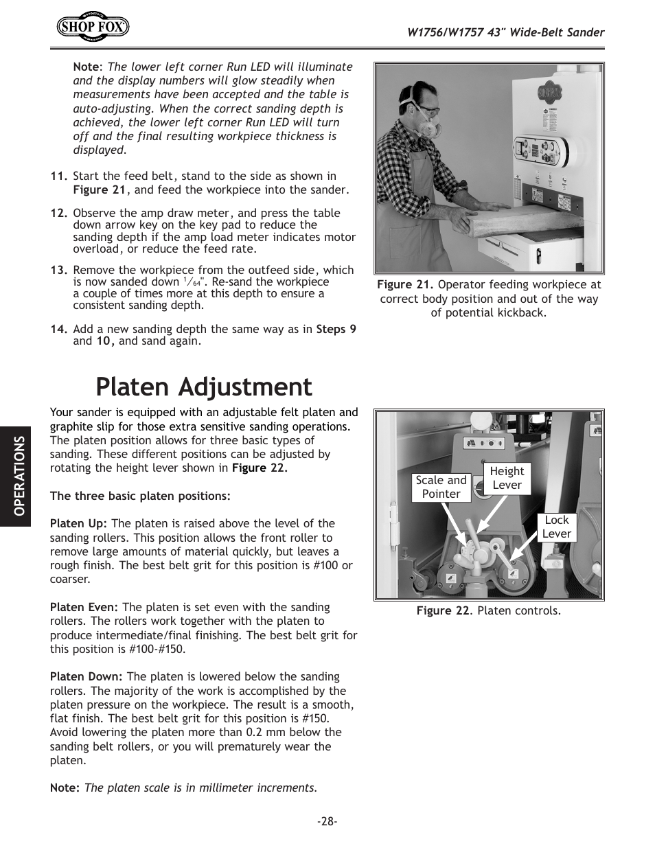 Platen adjustment | Woodstock SHOP FOX W1756 User Manual | Page 30 / 84