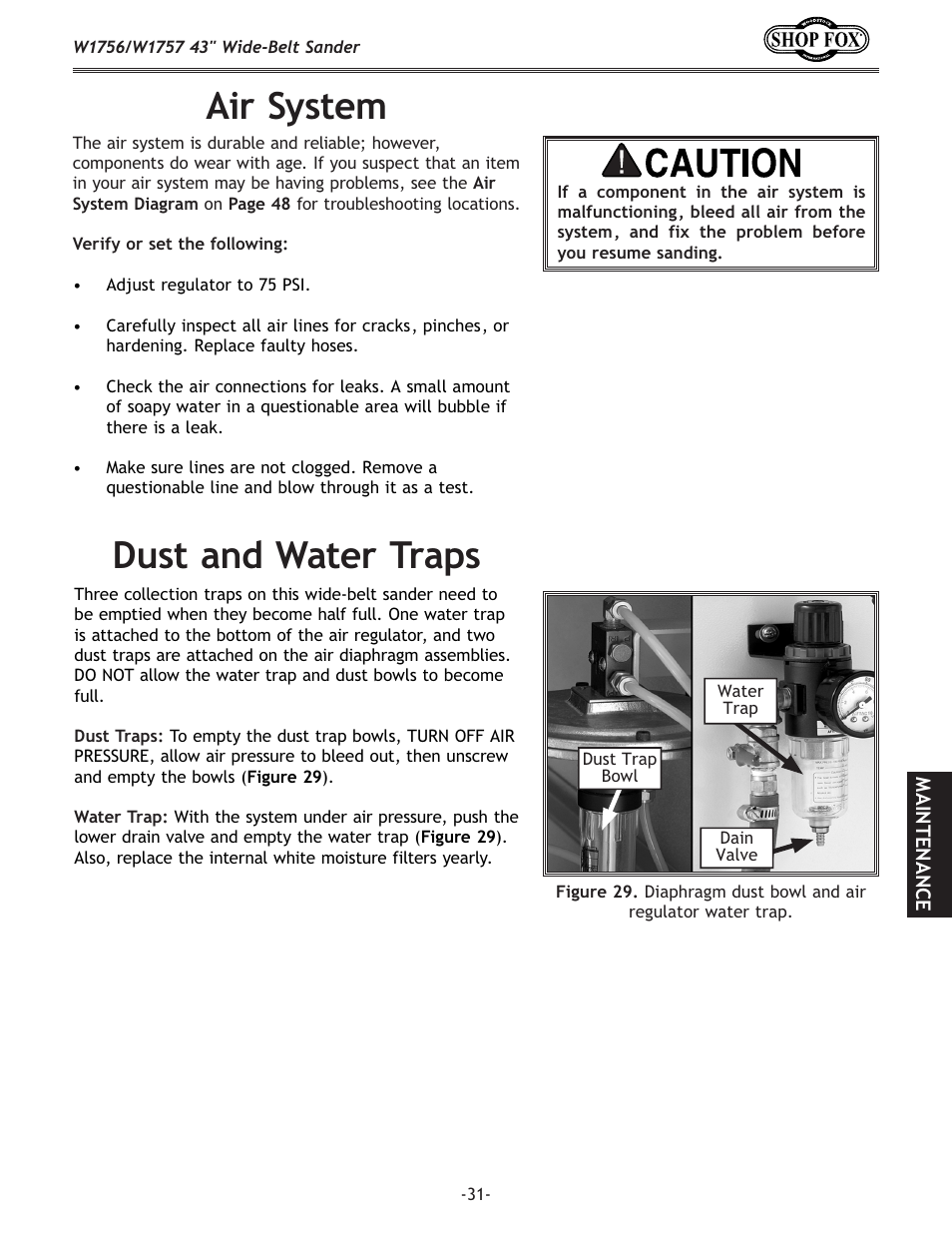 Air system, Dust and water traps | Woodstock SHOP FOX W1756 User Manual | Page 33 / 84