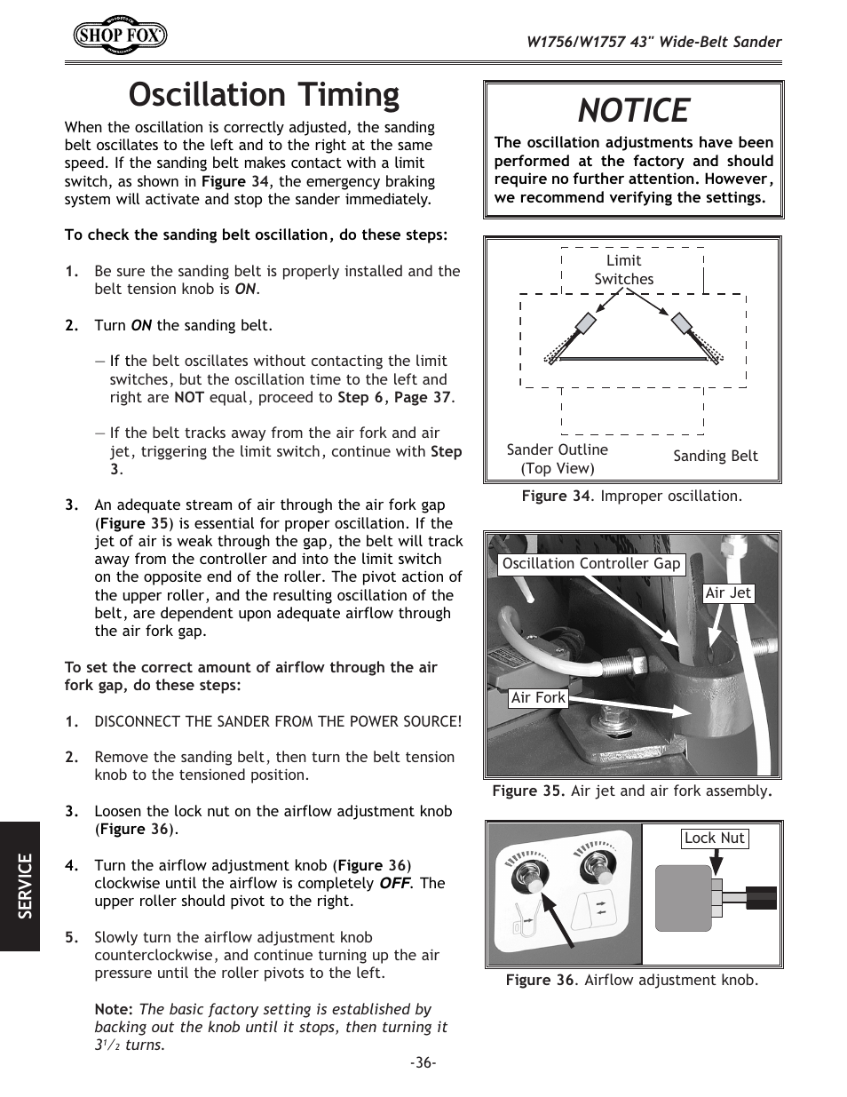 Oscillation timing, Notice | Woodstock SHOP FOX W1756 User Manual | Page 38 / 84
