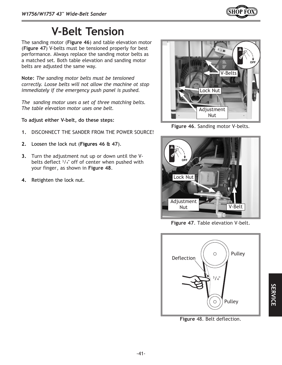 V-belt tension | Woodstock SHOP FOX W1756 User Manual | Page 43 / 84