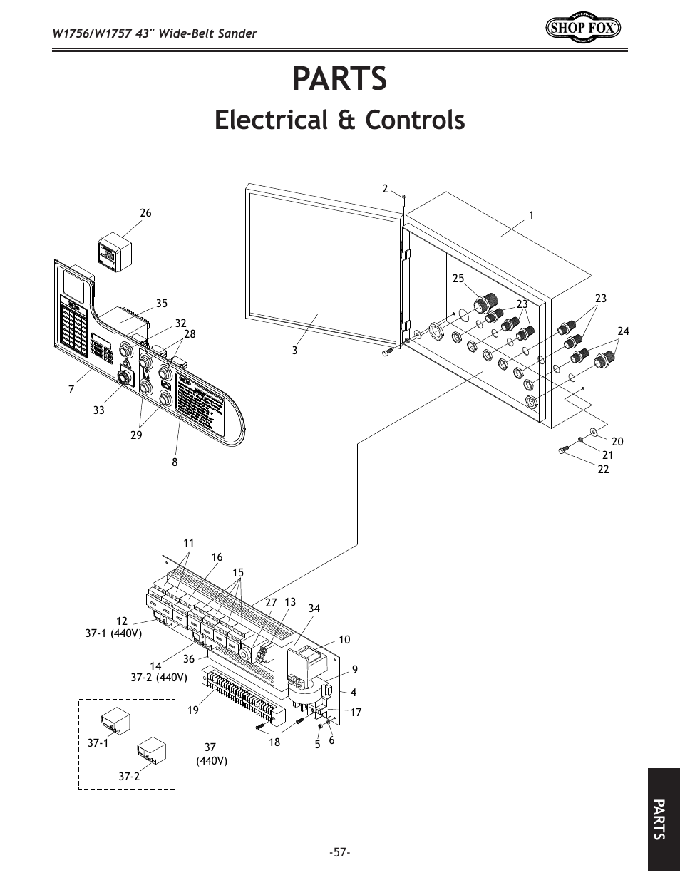 Parts, Electrical & controls, Pa rt s | Woodstock SHOP FOX W1756 User Manual | Page 59 / 84