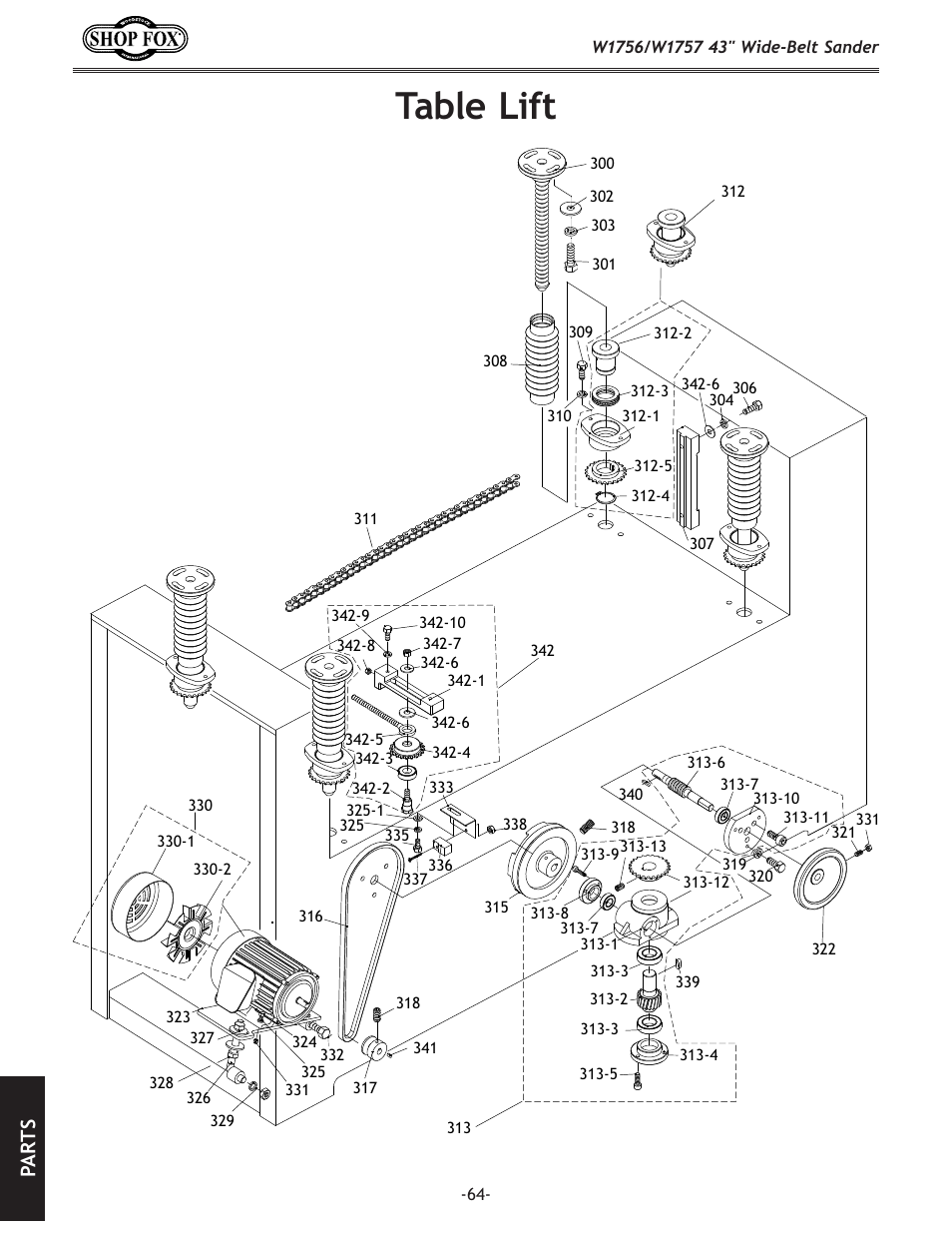 Table lift, Pa rt s | Woodstock SHOP FOX W1756 User Manual | Page 66 / 84