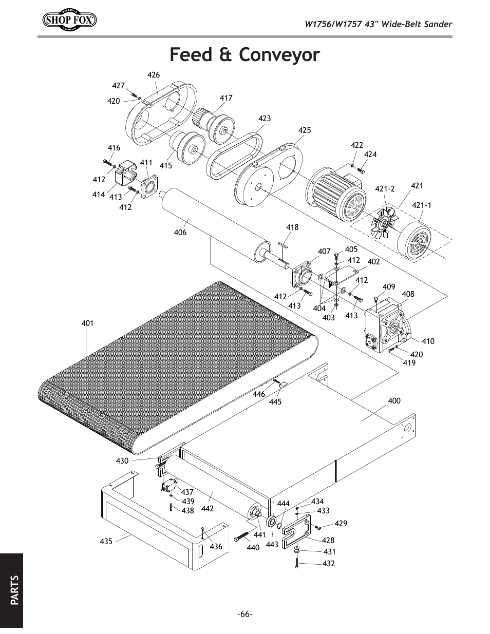 Feed & conveyor, Pa rt s | Woodstock SHOP FOX W1756 User Manual | Page 68 / 84