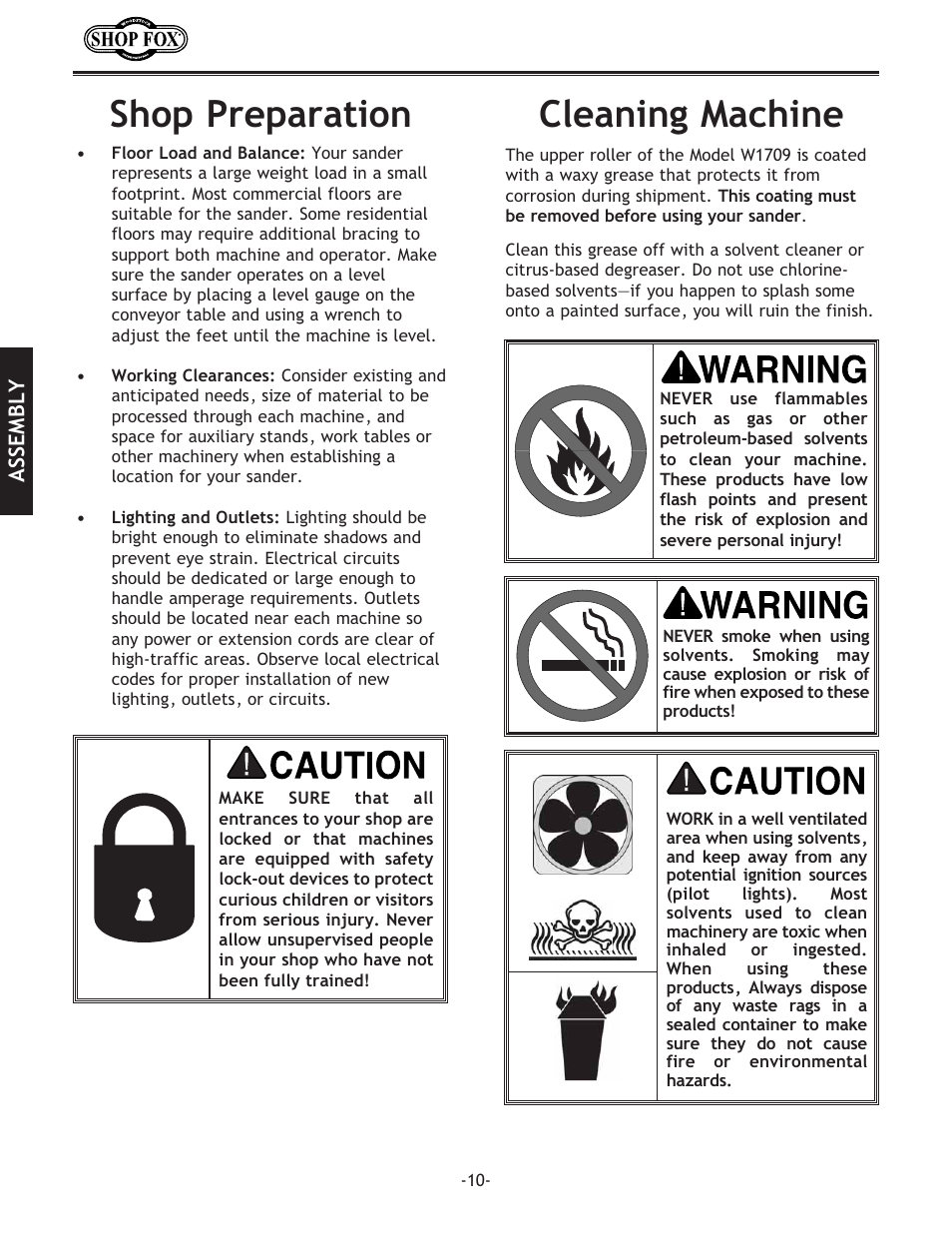 Shop preparation, Cleaning machine | Woodstock SHOP FOX W1709 User Manual | Page 12 / 52