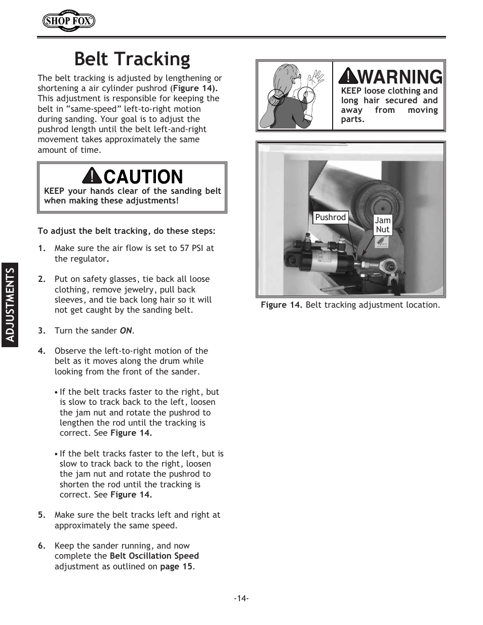 Belt tracking | Woodstock SHOP FOX W1709 User Manual | Page 16 / 52