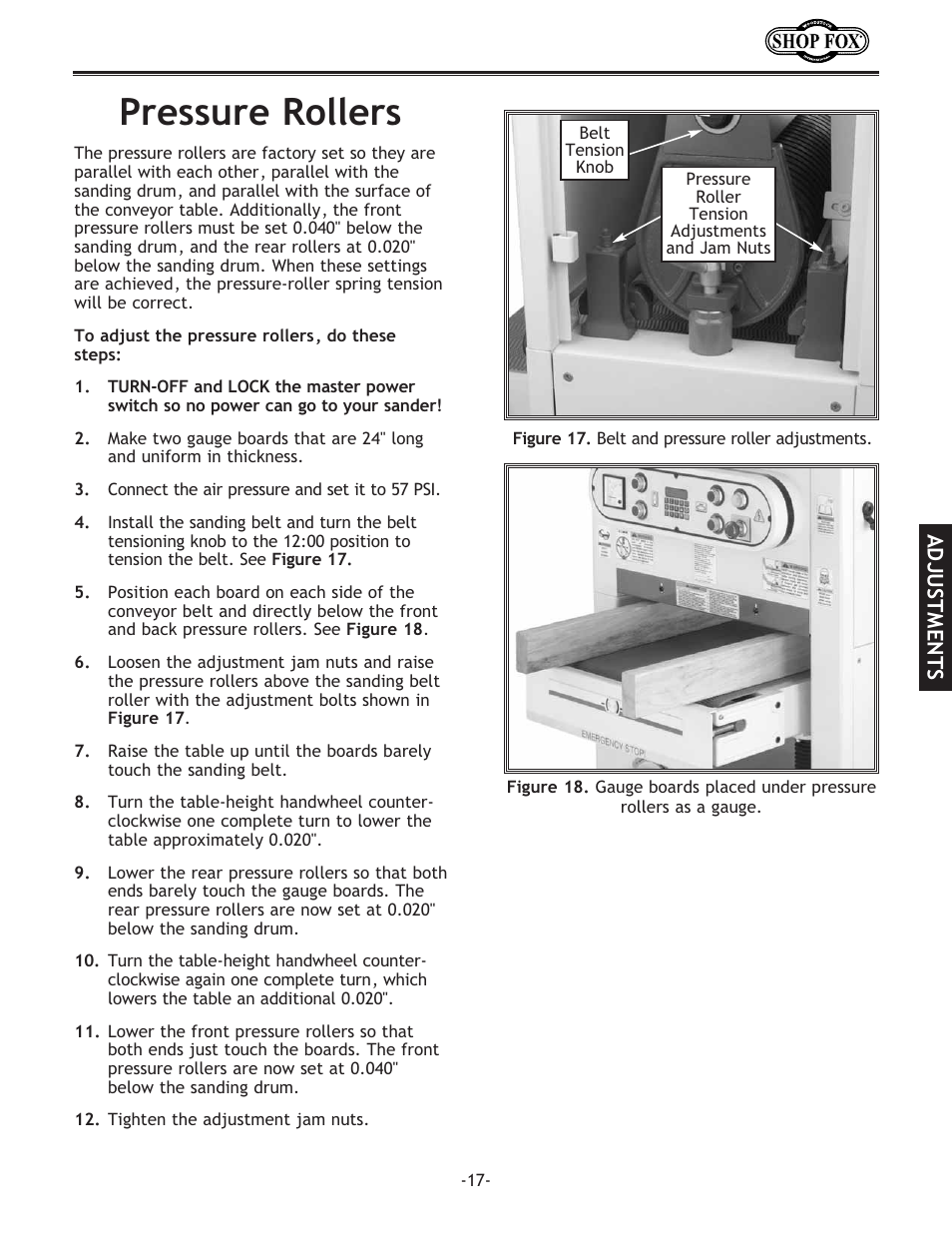 Pressure rollers | Woodstock SHOP FOX W1709 User Manual | Page 19 / 52