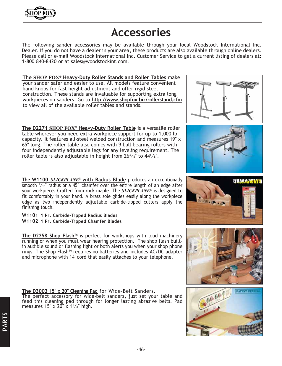 Accessories, Parts | Woodstock SHOP FOX W1709 User Manual | Page 48 / 52