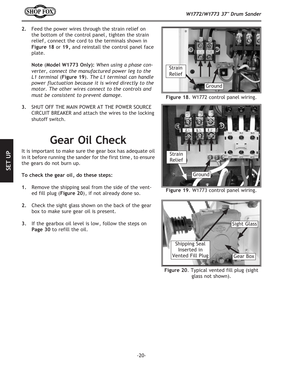 Gear oil check | Woodstock SHOP FOX W1772 User Manual | Page 22 / 72