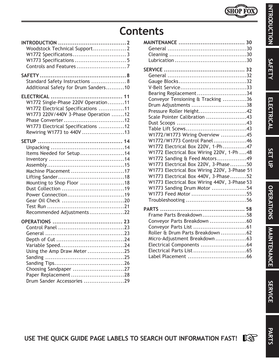 Woodstock SHOP FOX W1772 User Manual | Page 3 / 72