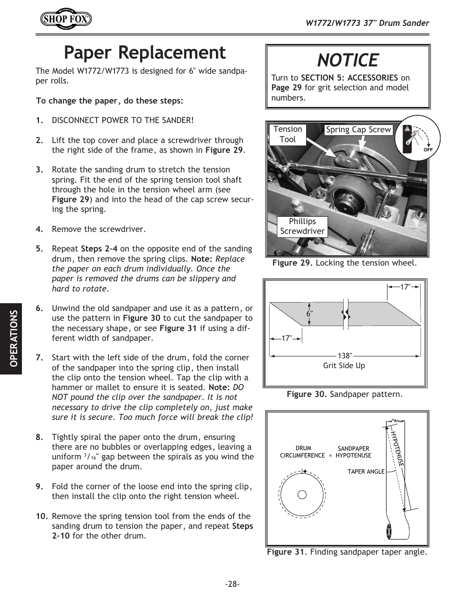 Paper replacement, Notice | Woodstock SHOP FOX W1772 User Manual | Page 30 / 72