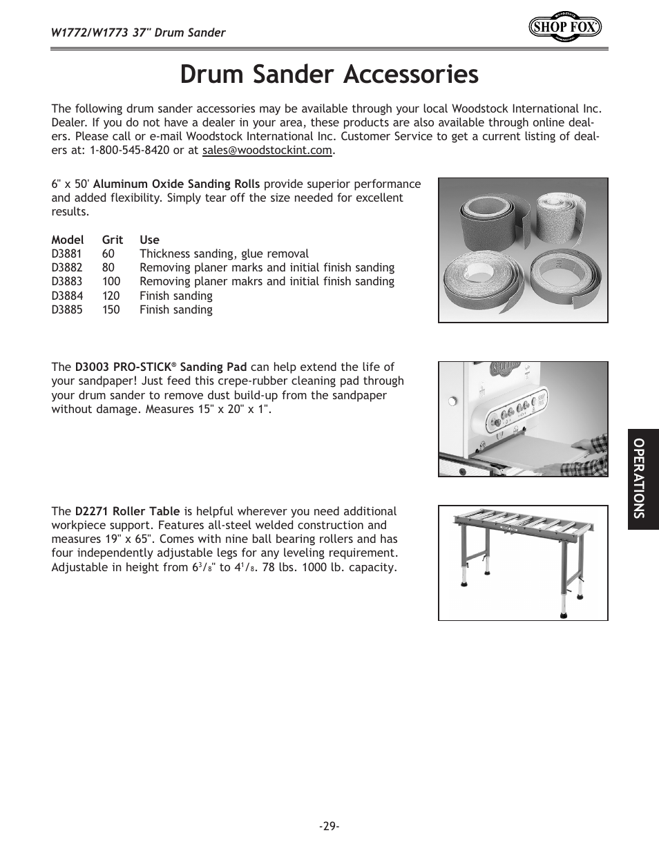 Drum sander accessories | Woodstock SHOP FOX W1772 User Manual | Page 31 / 72