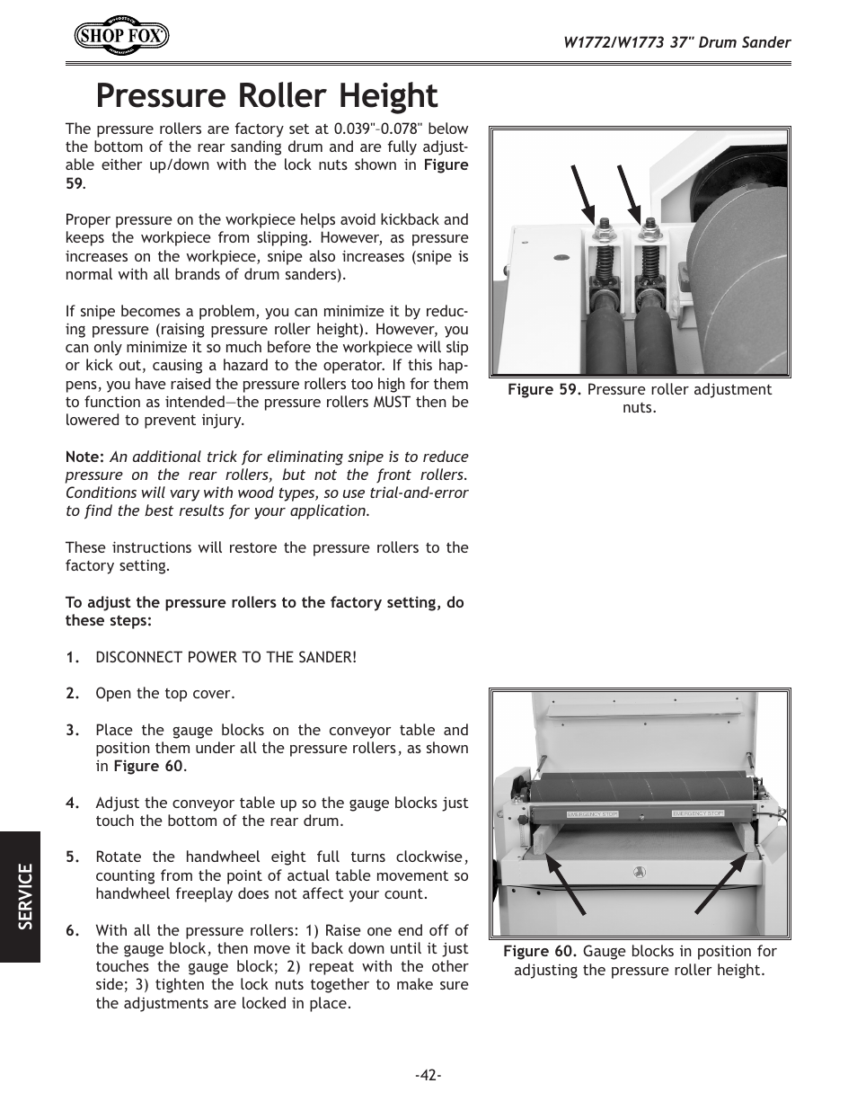 Pressure roller height | Woodstock SHOP FOX W1772 User Manual | Page 44 / 72