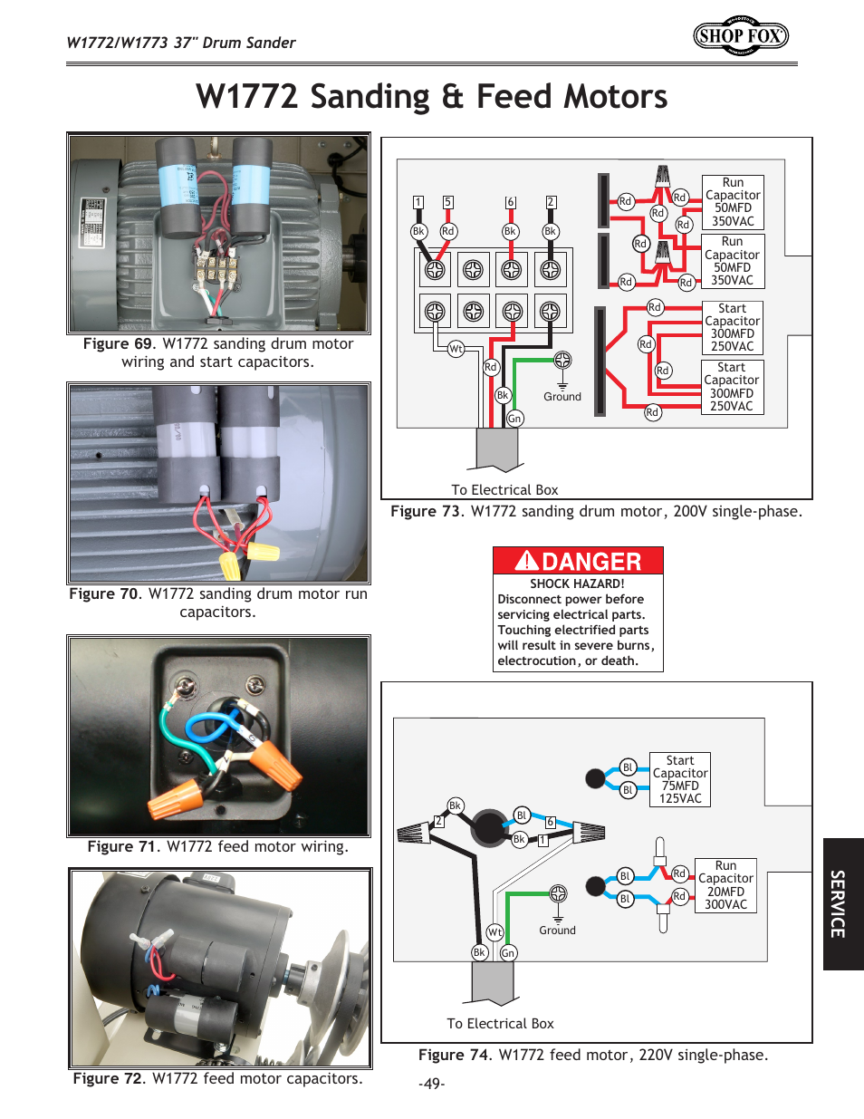 W1772 sanding & feed motors, Se rv ic e | Woodstock SHOP FOX W1772 User Manual | Page 51 / 72