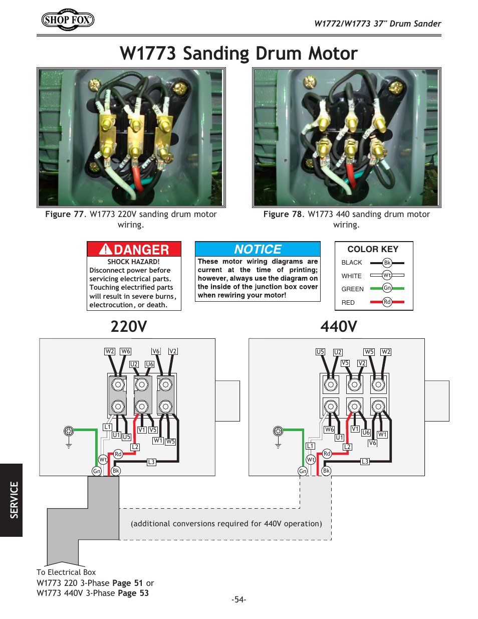 W1773 sanding drum motor, Se rv ic e | Woodstock SHOP FOX W1772 User Manual | Page 56 / 72