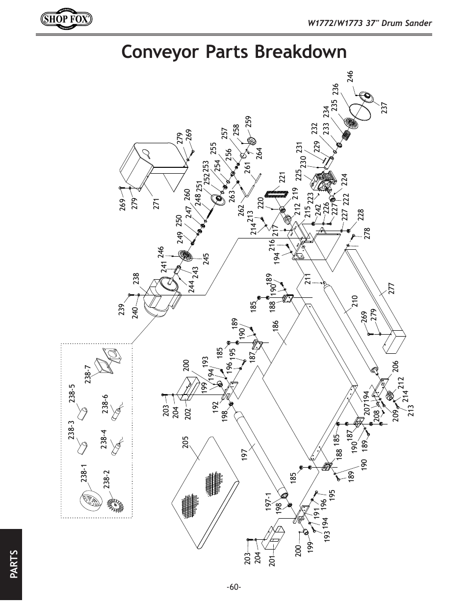 Conveyor parts breakdown, Pa rt s | Woodstock SHOP FOX W1772 User Manual | Page 62 / 72