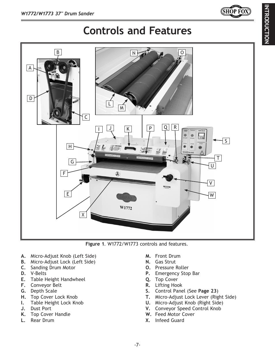 Controls and features | Woodstock SHOP FOX W1772 User Manual | Page 9 / 72