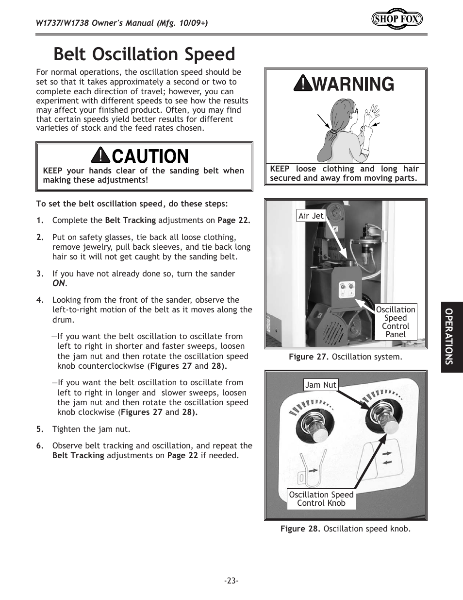 Belt oscillation speed | Woodstock SHOP FOX W1737 User Manual | Page 25 / 68