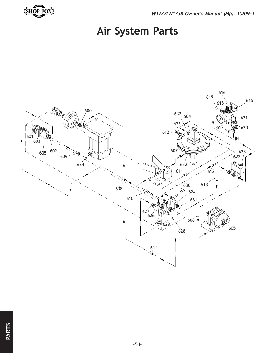 Air system parts, Pa rt s | Woodstock SHOP FOX W1737 User Manual | Page 56 / 68