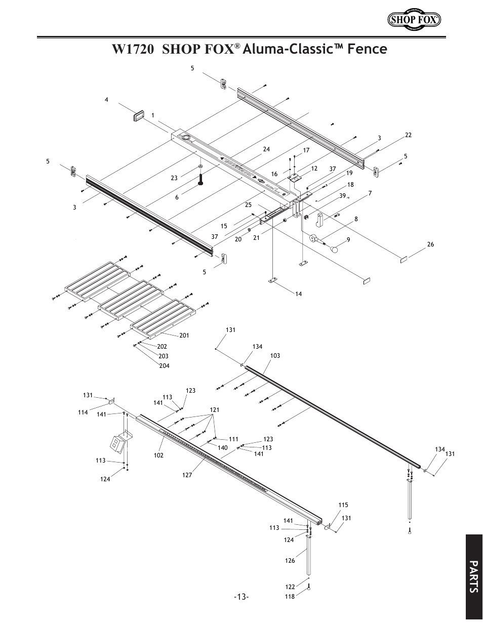 W1720 shop fox, Aluma-classic™ fence, Parts | Woodstock ALUMA-CLASSIC FENCE W1716 User Manual | Page 15 / 20