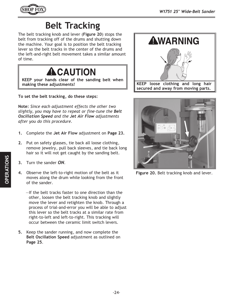 Belt tracking | Woodstock W1751 User Manual | Page 26 / 60