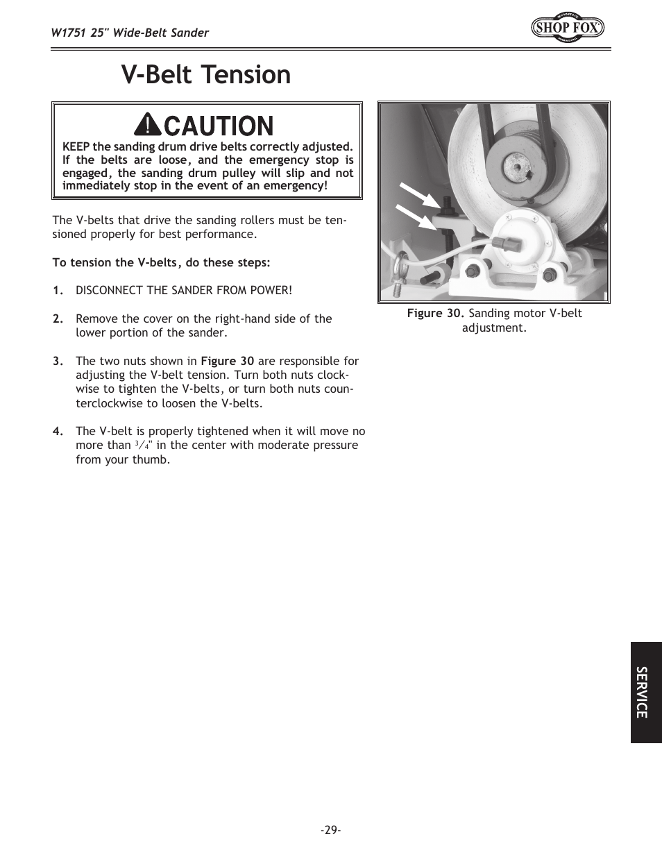 V-belt tension | Woodstock W1751 User Manual | Page 31 / 60