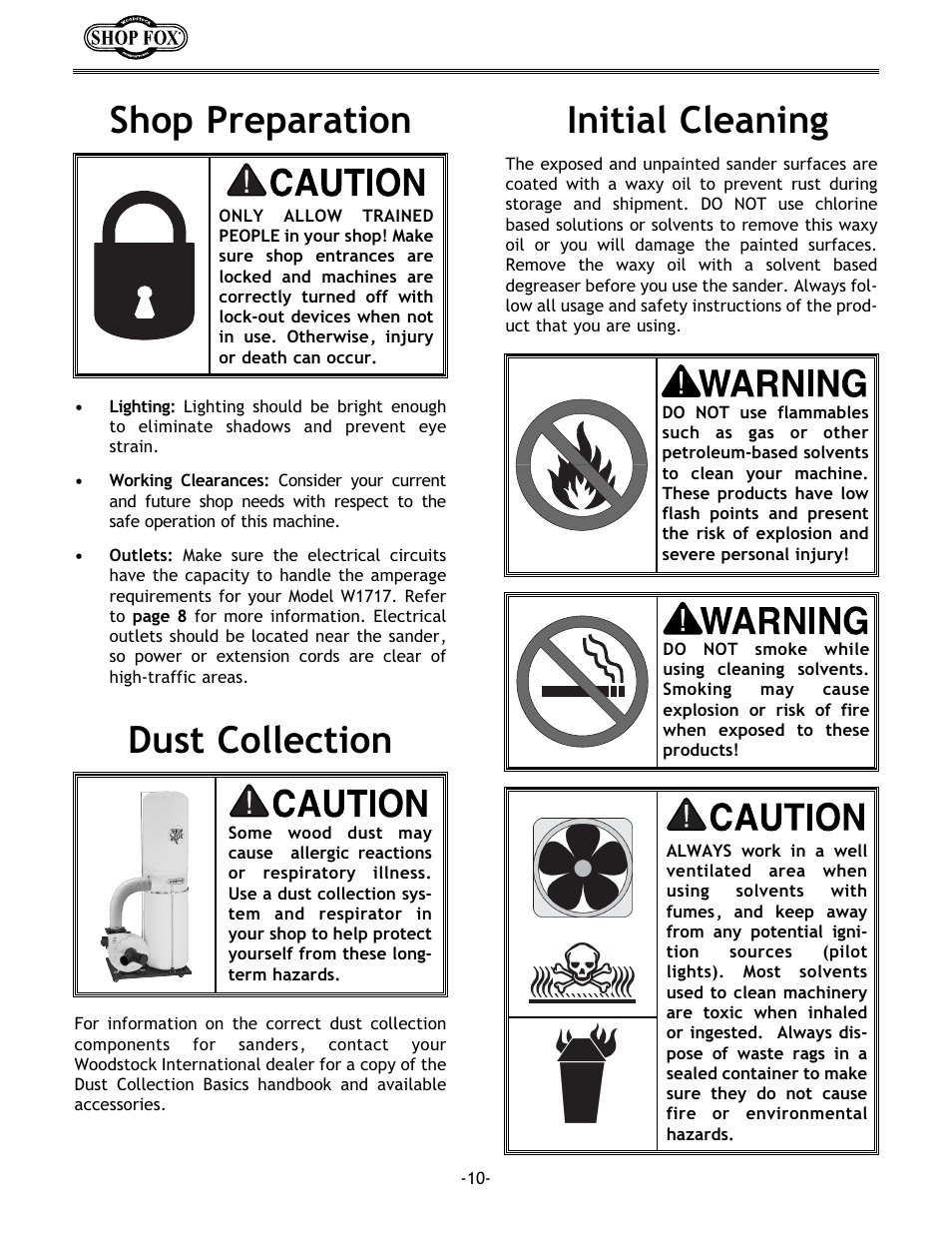 Initial cleaning dust collection shop preparation | Woodstock SHOP FOX W1717 User Manual | Page 12 / 30