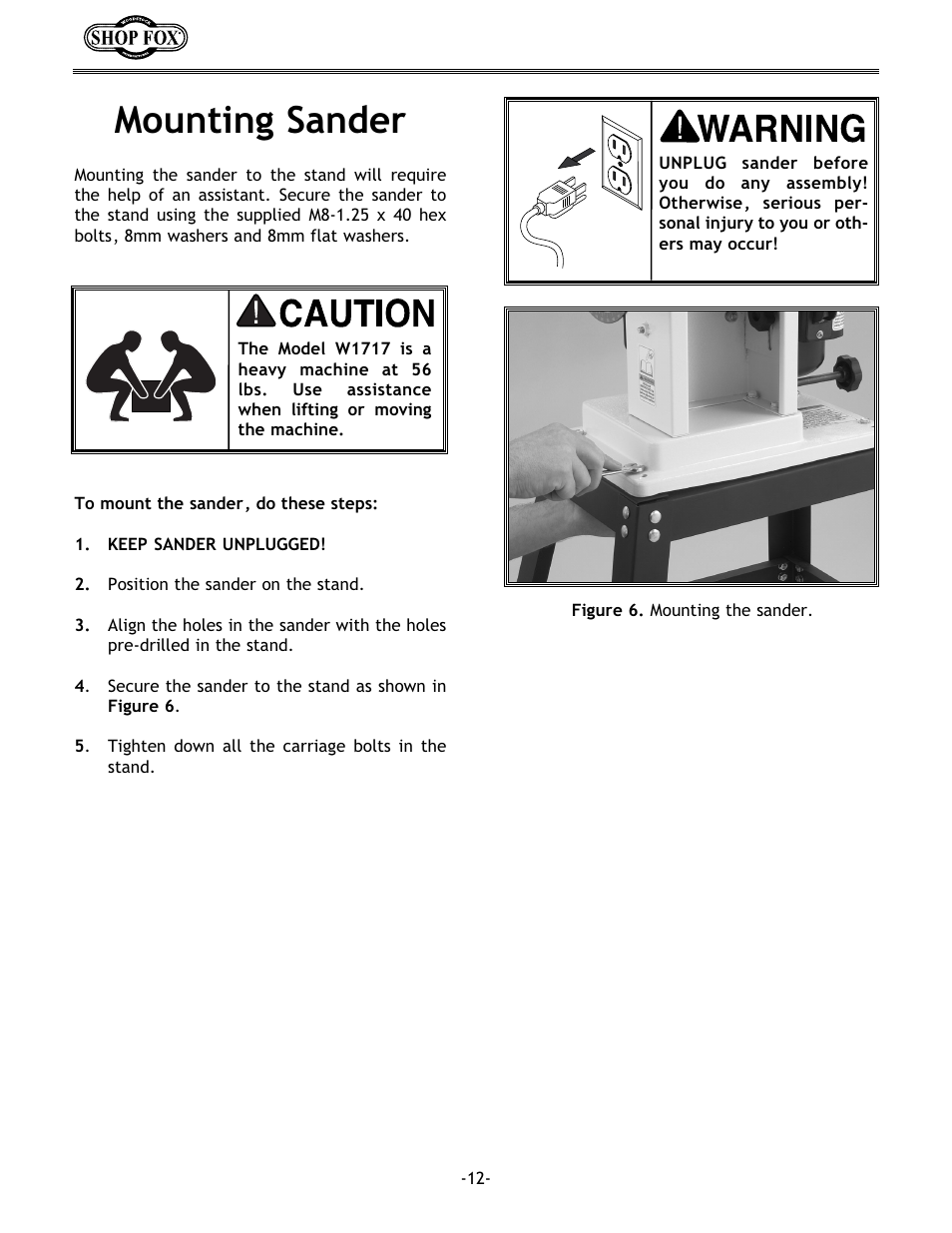 Mounting sander | Woodstock SHOP FOX W1717 User Manual | Page 14 / 30