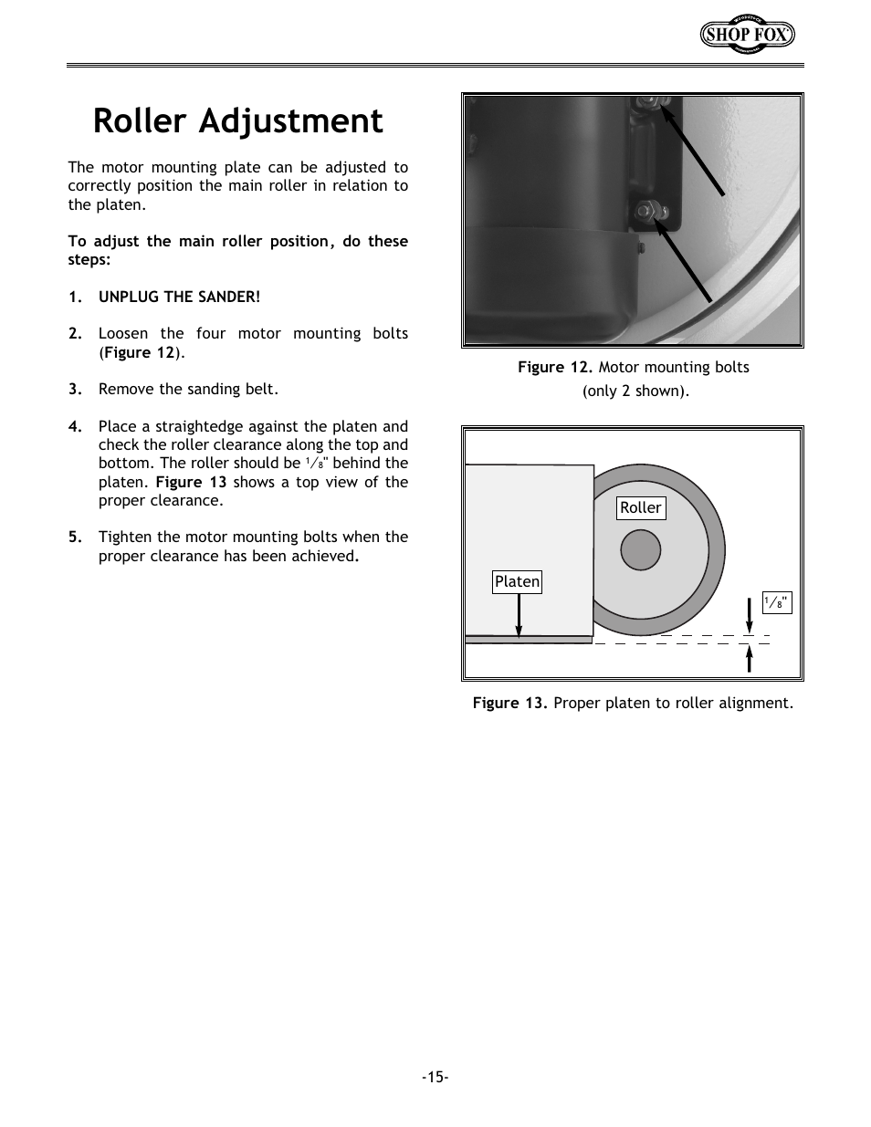 Roller adjustment | Woodstock SHOP FOX W1717 User Manual | Page 17 / 30