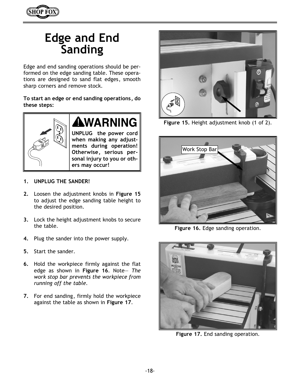 Edge and end sanding | Woodstock SHOP FOX W1717 User Manual | Page 20 / 30