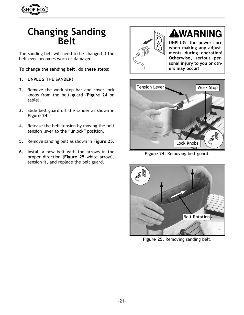 Changing sanding belt | Woodstock SHOP FOX W1717 User Manual | Page 23 / 30