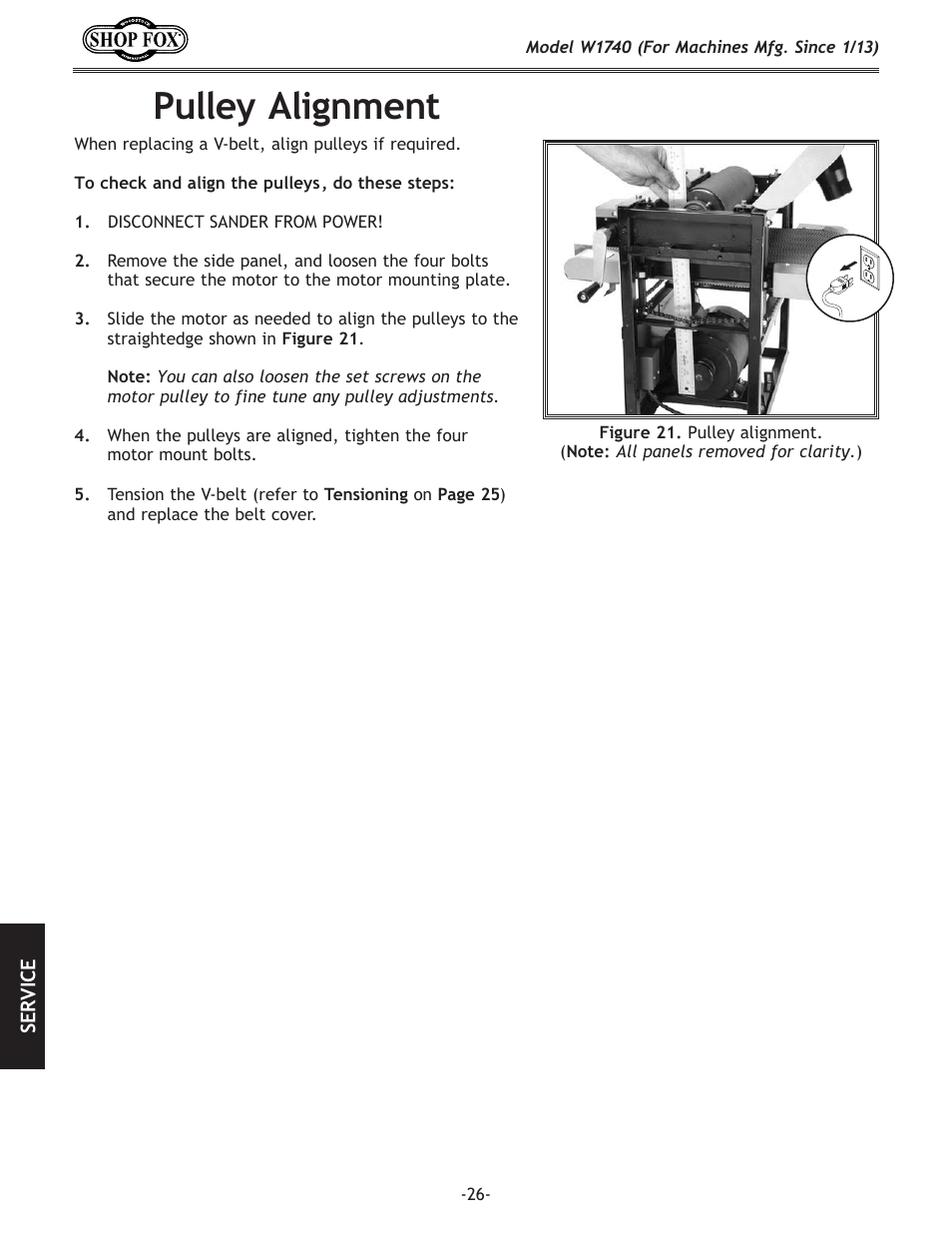 Pulley.alignment | Woodstock SHOP FOX W1740 User Manual | Page 28 / 60