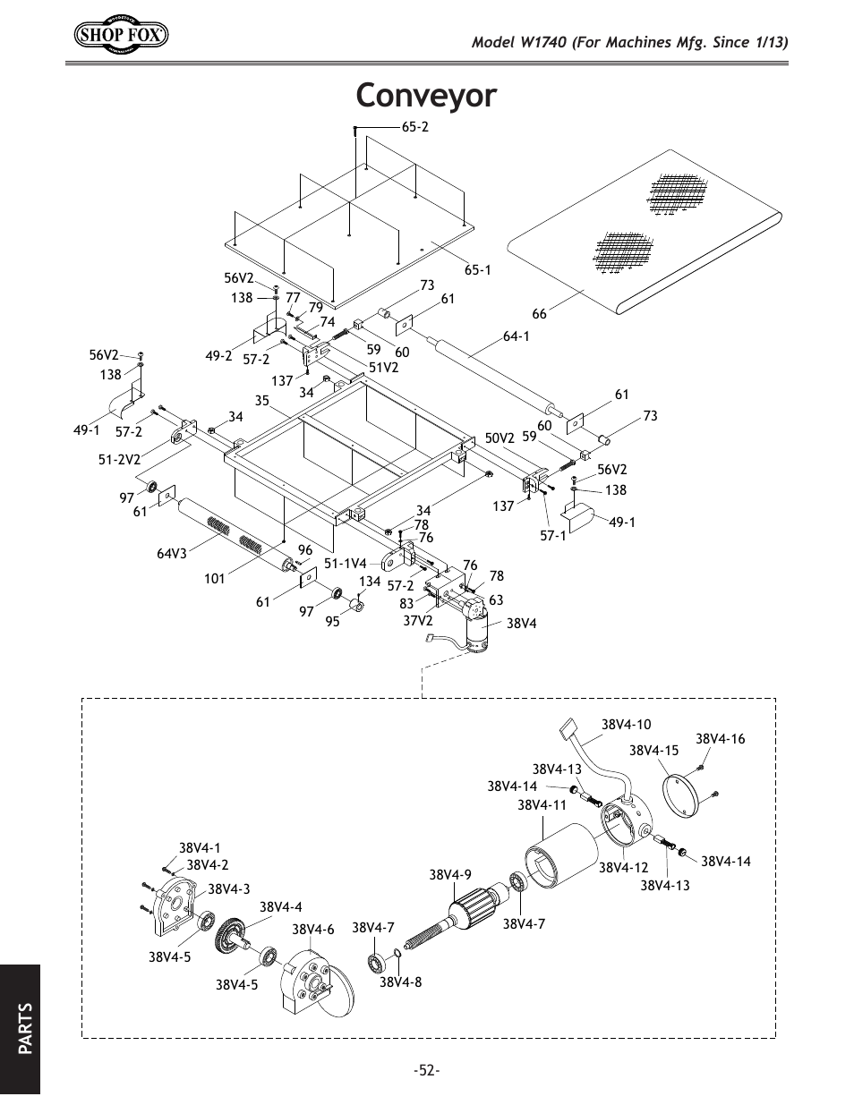 Conveyor, Pa rt s | Woodstock SHOP FOX W1740 User Manual | Page 54 / 60