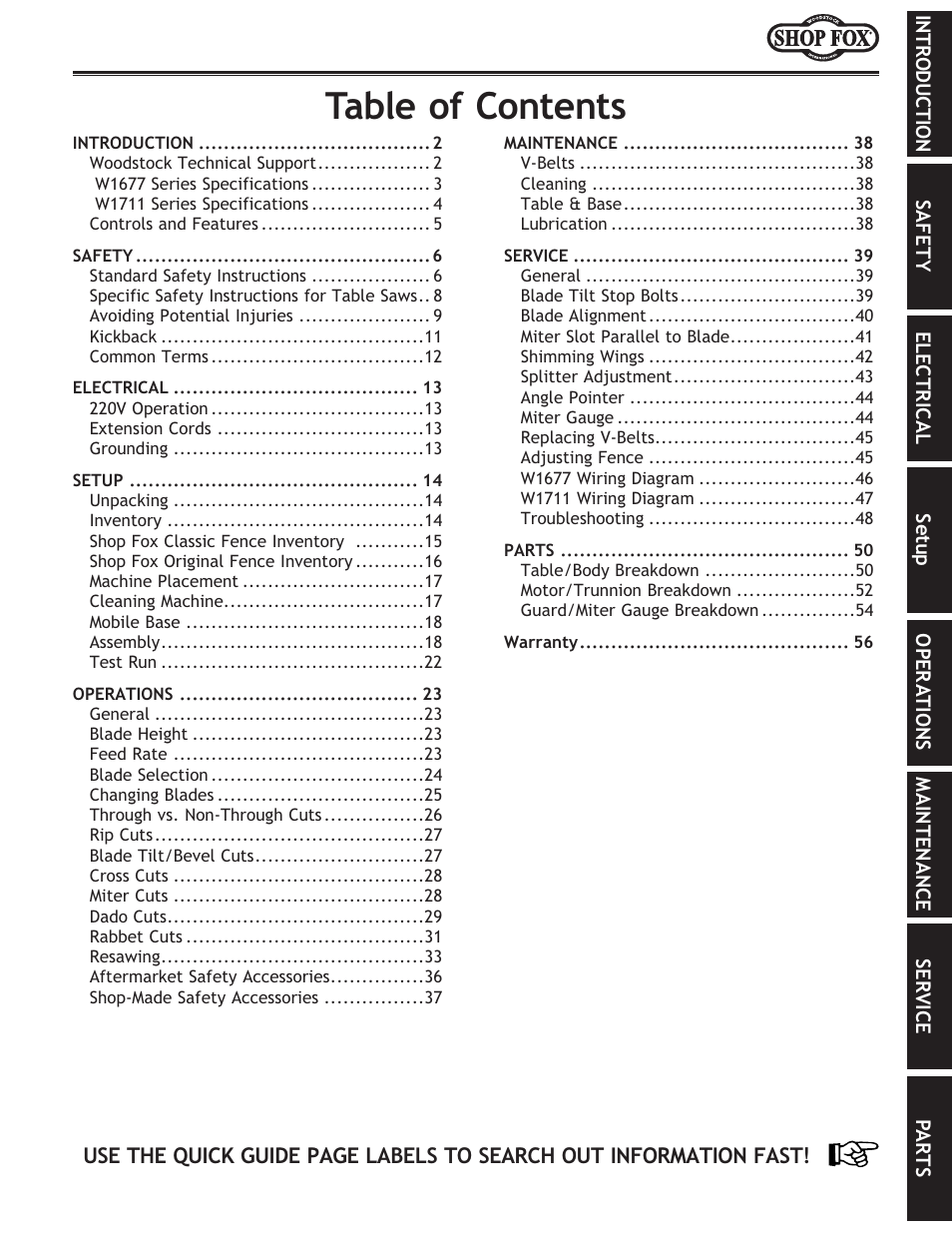 Woodstock SHOP FOX W1677 User Manual | Page 3 / 64