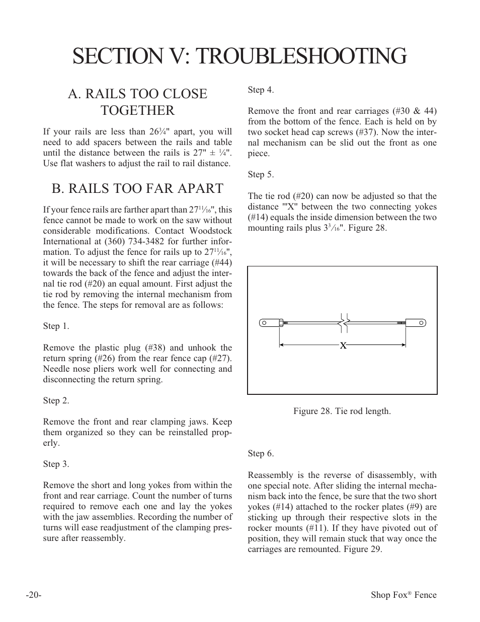 A. rails too close together, B. rails too far apart | Woodstock Shop Fox Fence W1410 User Manual | Page 21 / 29