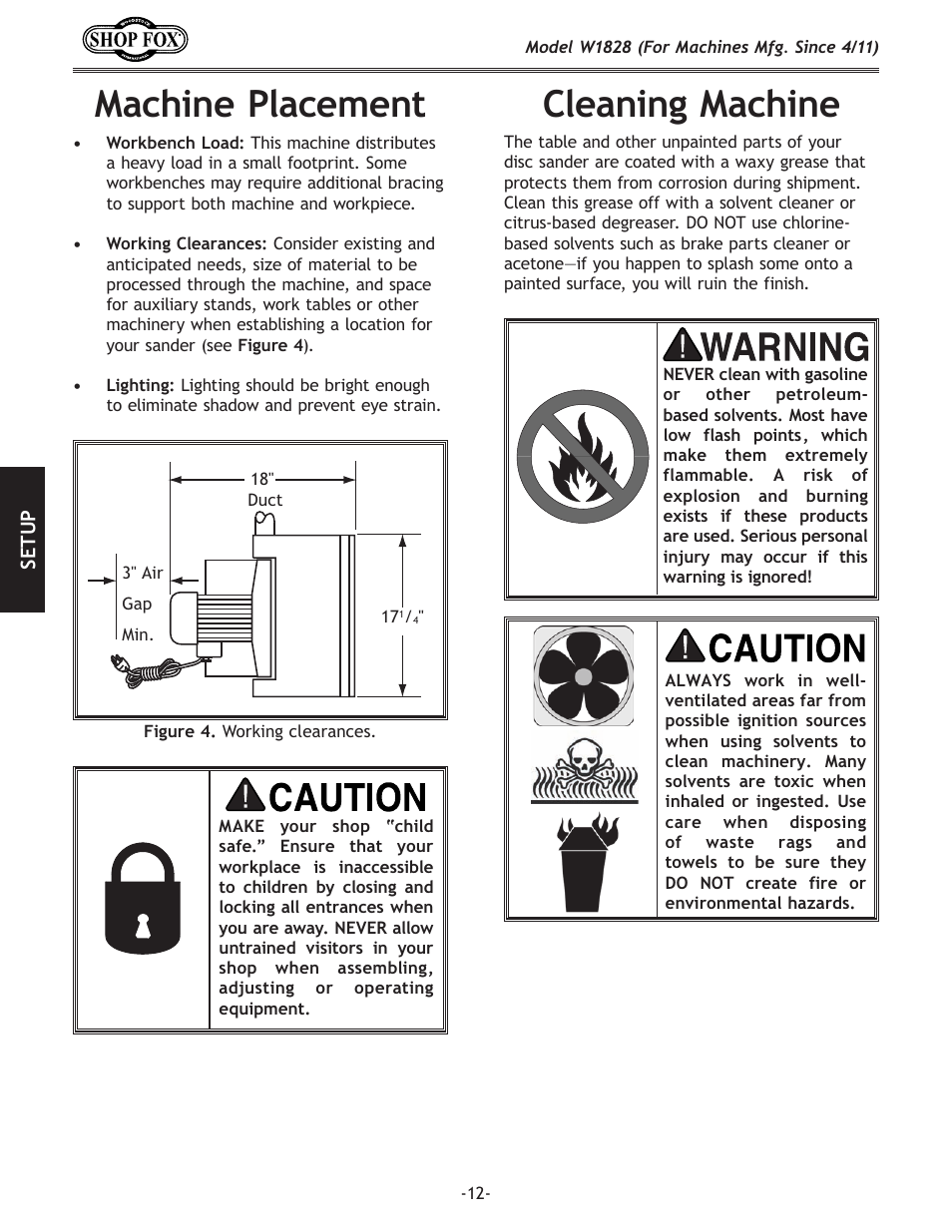 Cleaning machine, Machine placement | Woodstock W1828 User Manual | Page 14 / 36