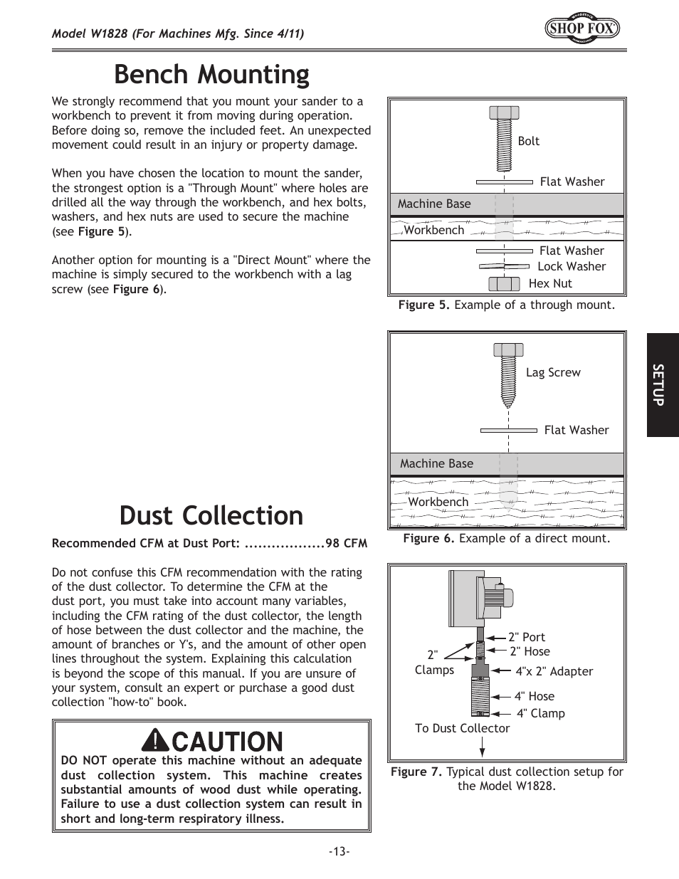 Bench mounting, Dust collection | Woodstock W1828 User Manual | Page 15 / 36