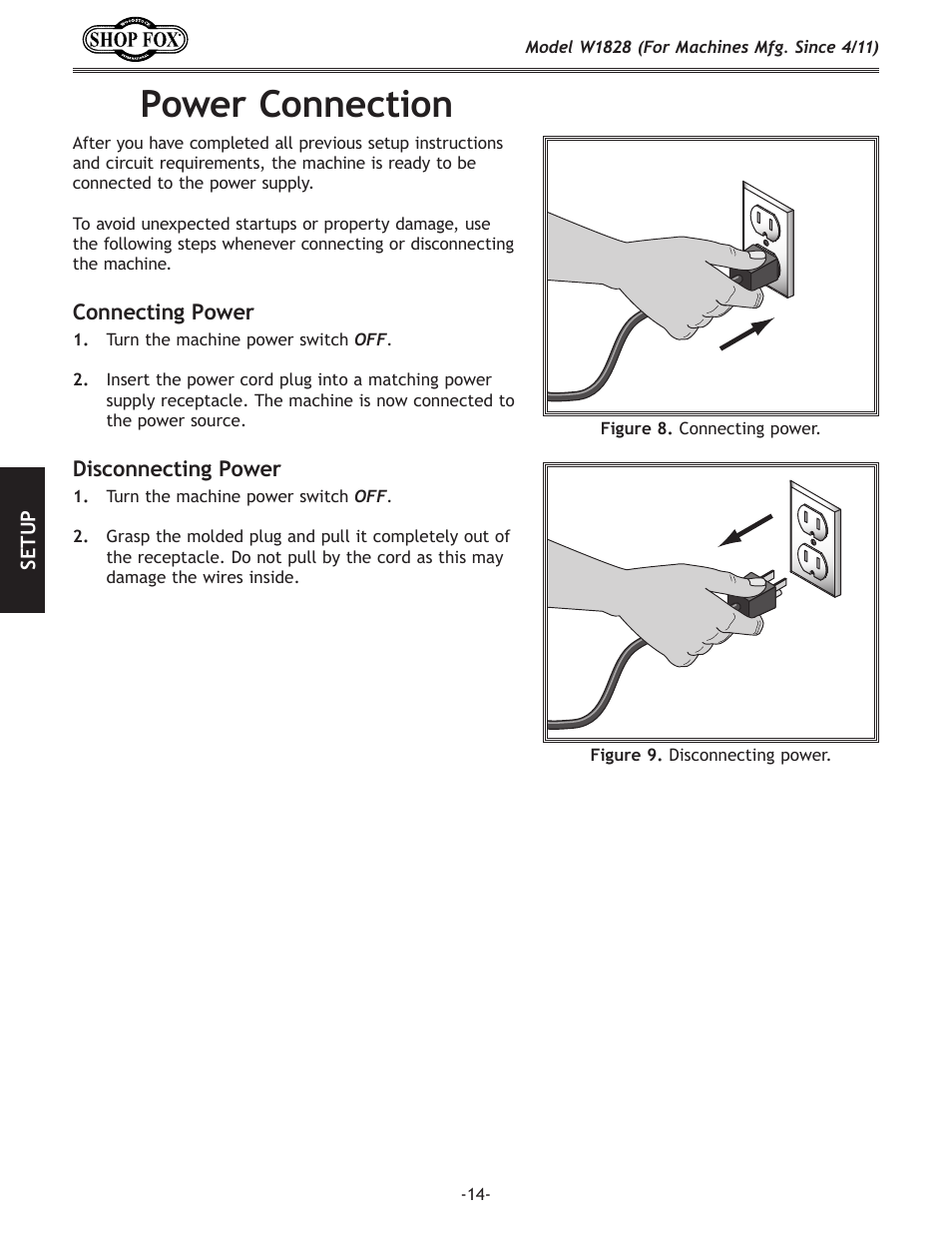 Power connection | Woodstock W1828 User Manual | Page 16 / 36