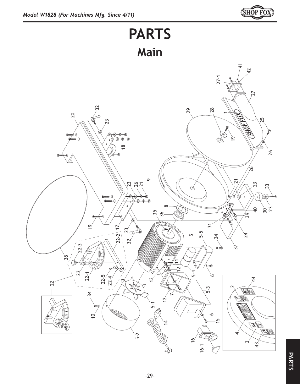 Parts, Main, Pa rt s | Woodstock W1828 User Manual | Page 31 / 36