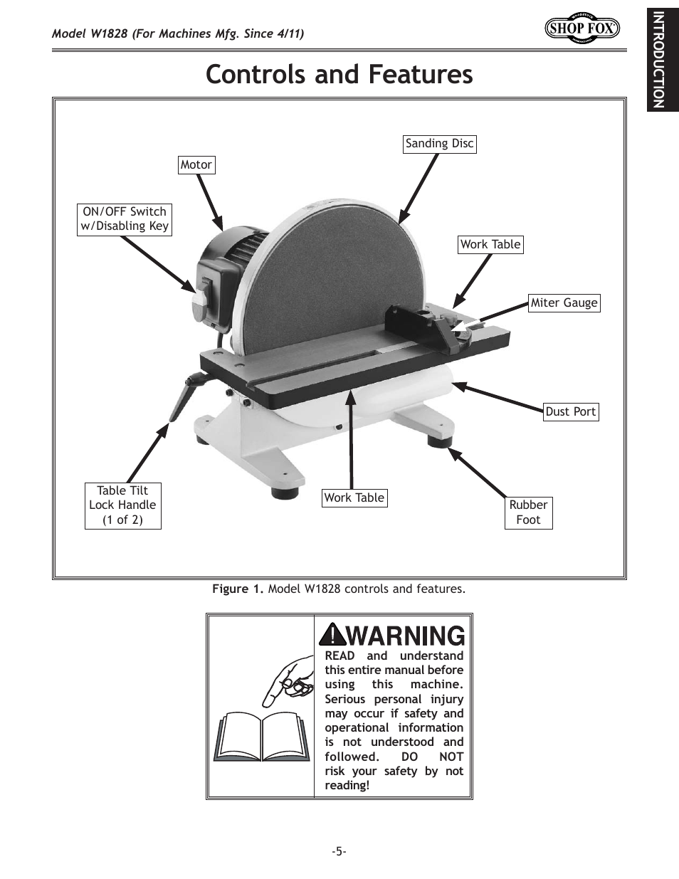 Controls and features | Woodstock W1828 User Manual | Page 7 / 36