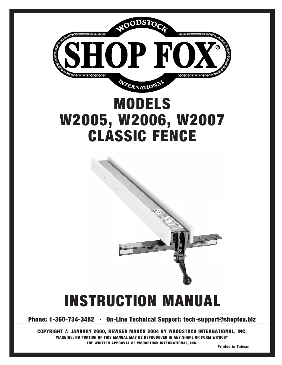 Woodstock International Shop Fox Classic Fence W2005 User Manual | 24 pages