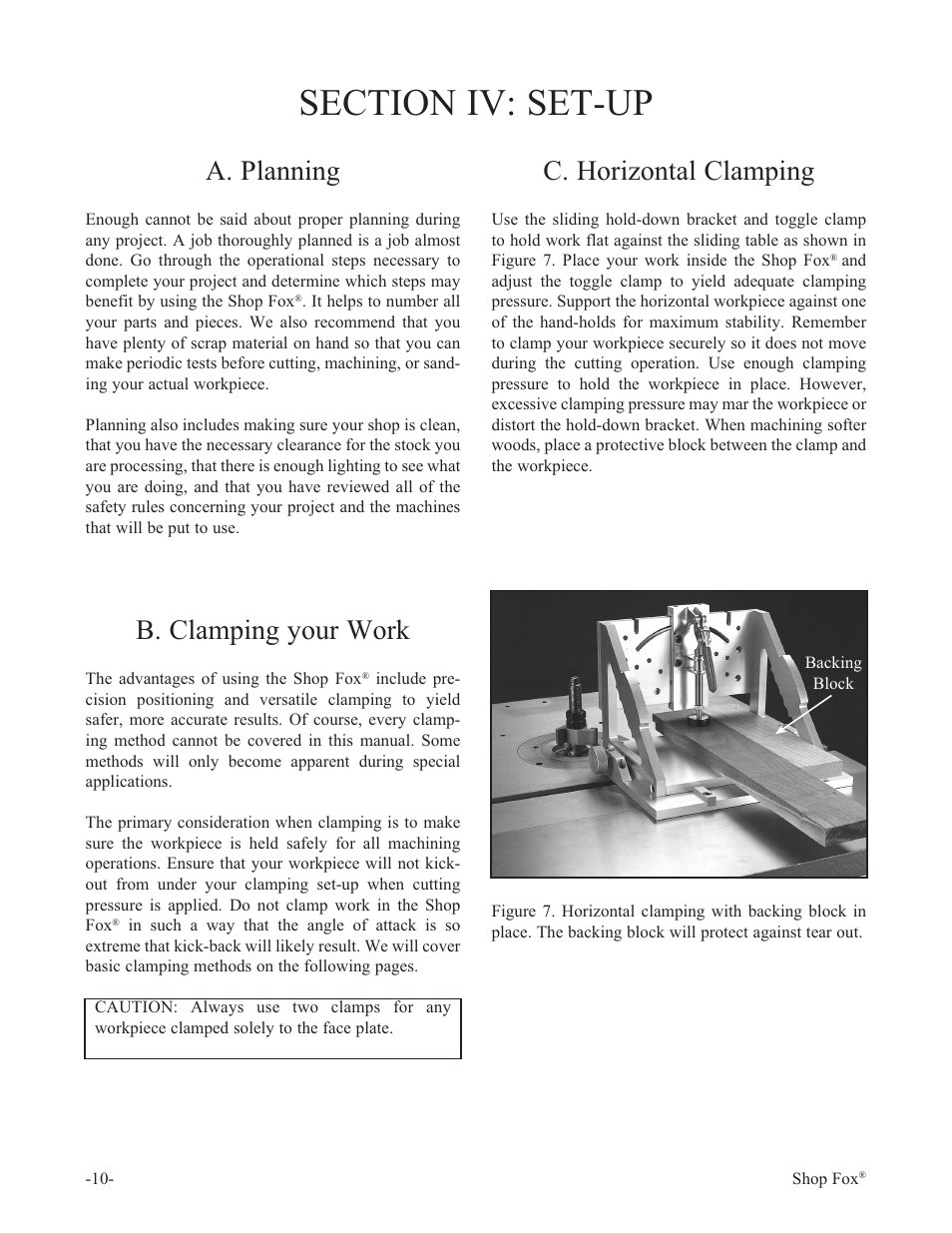 C. horizontal clamping, A. planning, B. clamping your work | Woodstock THE SHOP FOX W1500 User Manual | Page 11 / 21