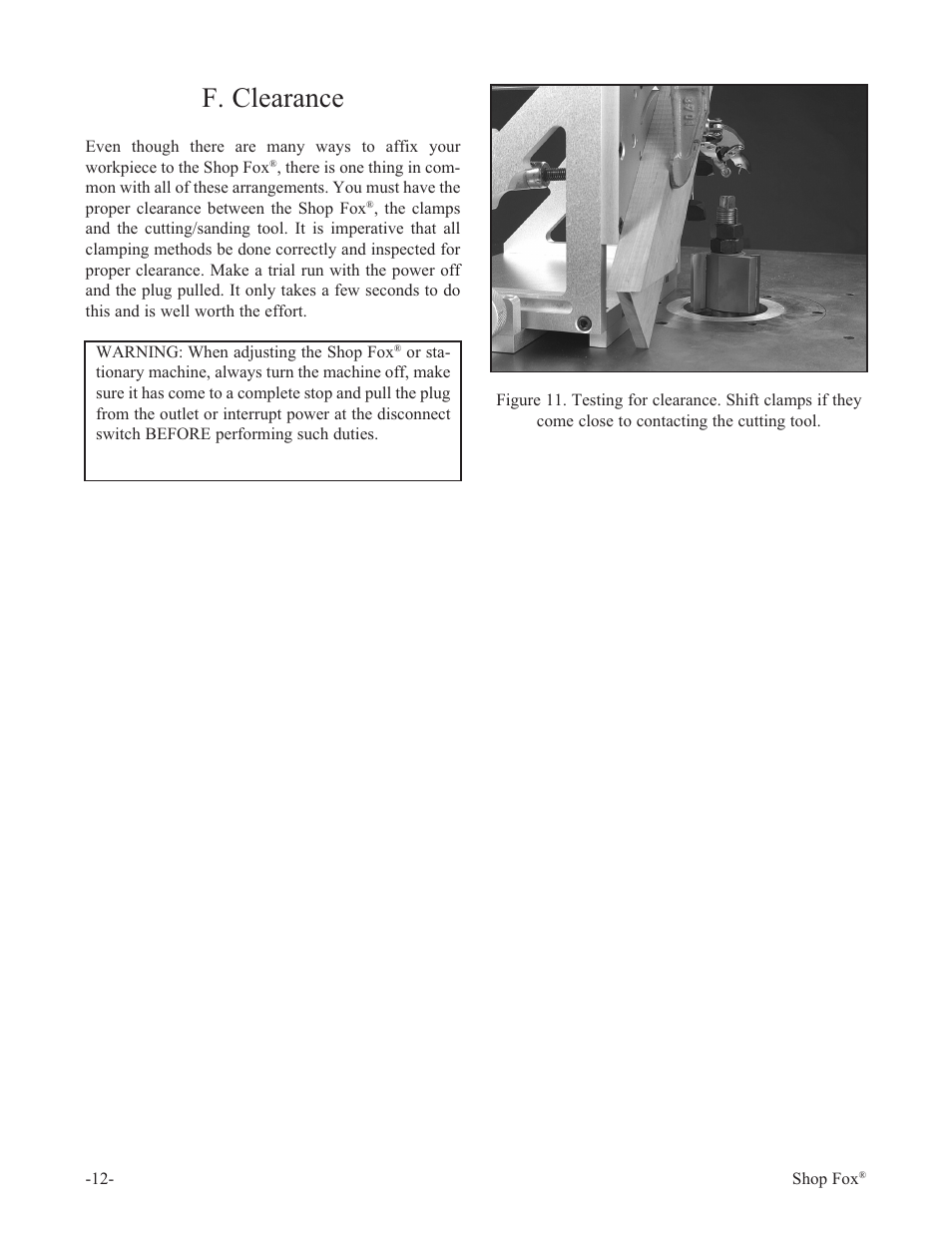 F. clearance | Woodstock THE SHOP FOX W1500 User Manual | Page 13 / 21