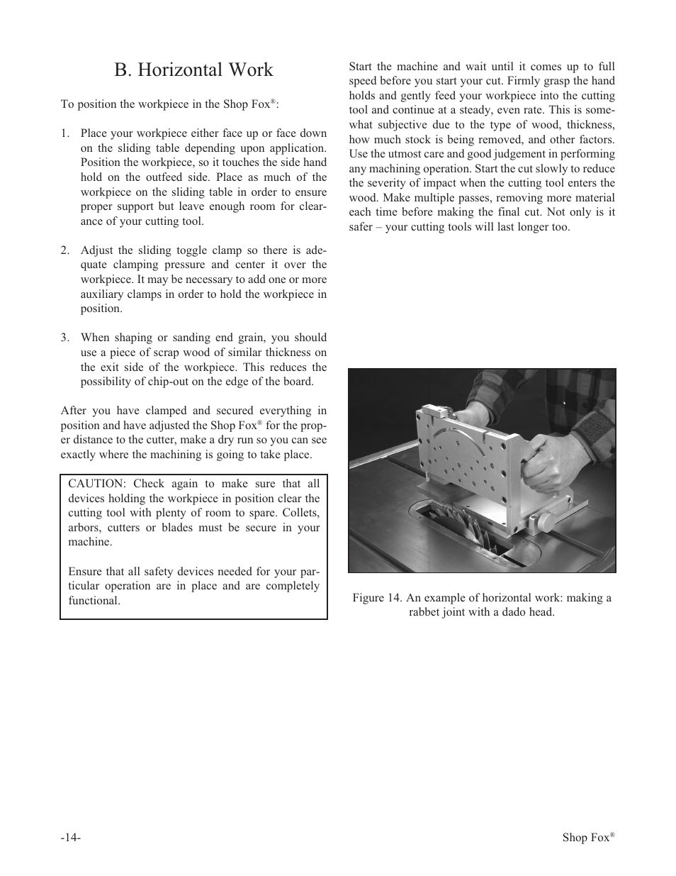B. horizontal work | Woodstock THE SHOP FOX W1500 User Manual | Page 15 / 21