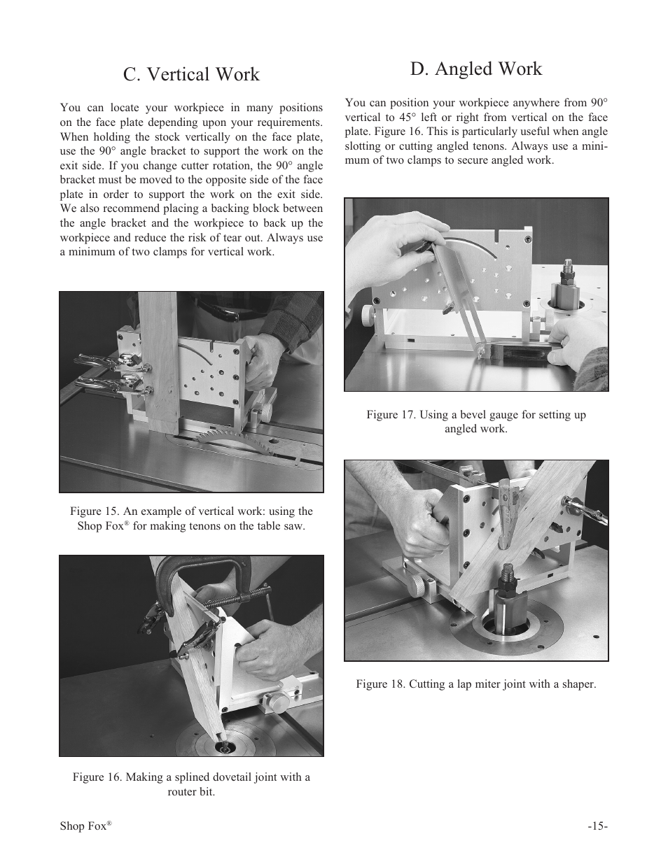 D. angled work, C. vertical work | Woodstock THE SHOP FOX W1500 User Manual | Page 16 / 21
