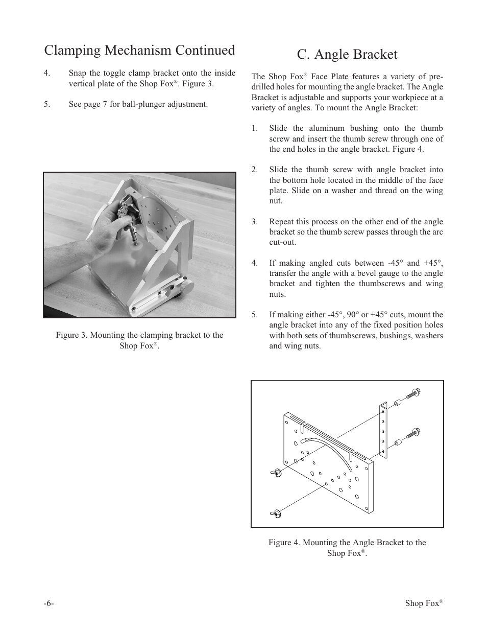 C. angle bracket, Clamping mechanism continued | Woodstock THE SHOP FOX W1500 User Manual | Page 7 / 21
