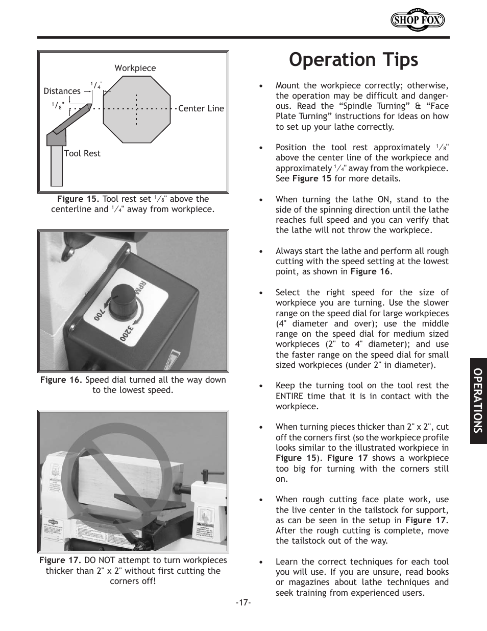 Operation tips, Operations | Woodstock SHOP FOX W1704 User Manual | Page 19 / 32