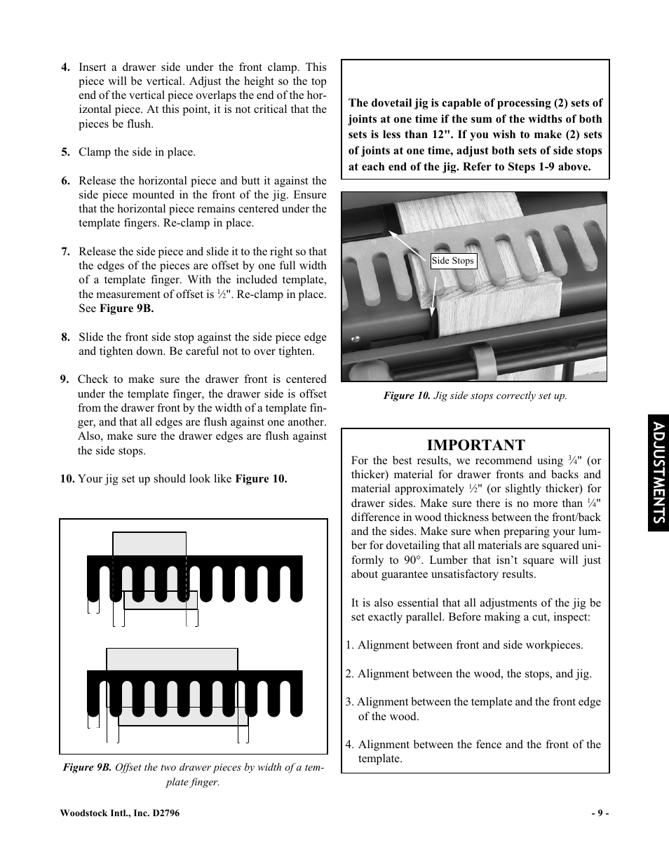 Notice, Important, Adjustments | Woodstock D2796 User Manual | Page 11 / 25