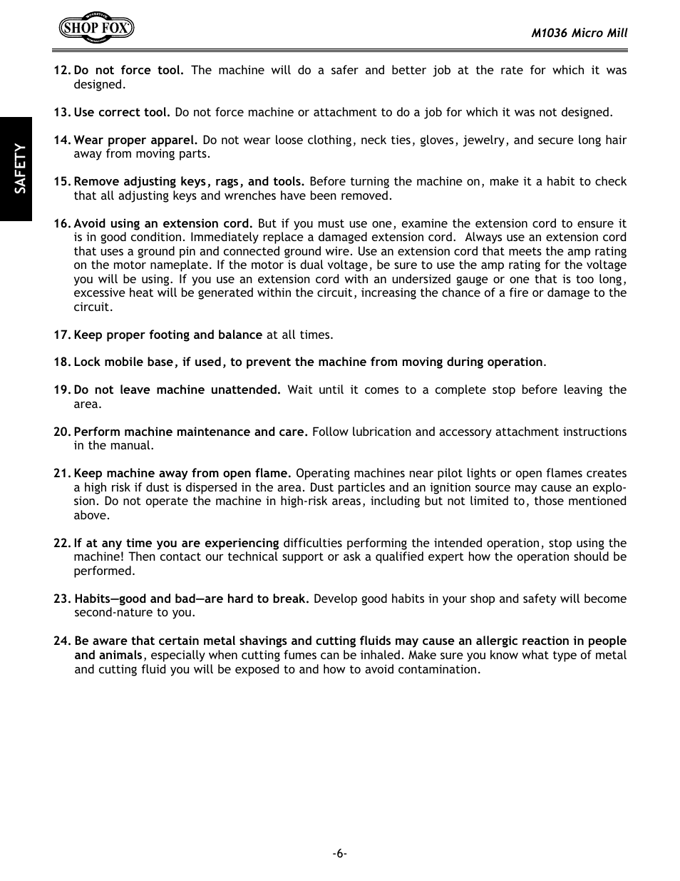 Woodstock MICRO MILL M1036 User Manual | Page 8 / 36