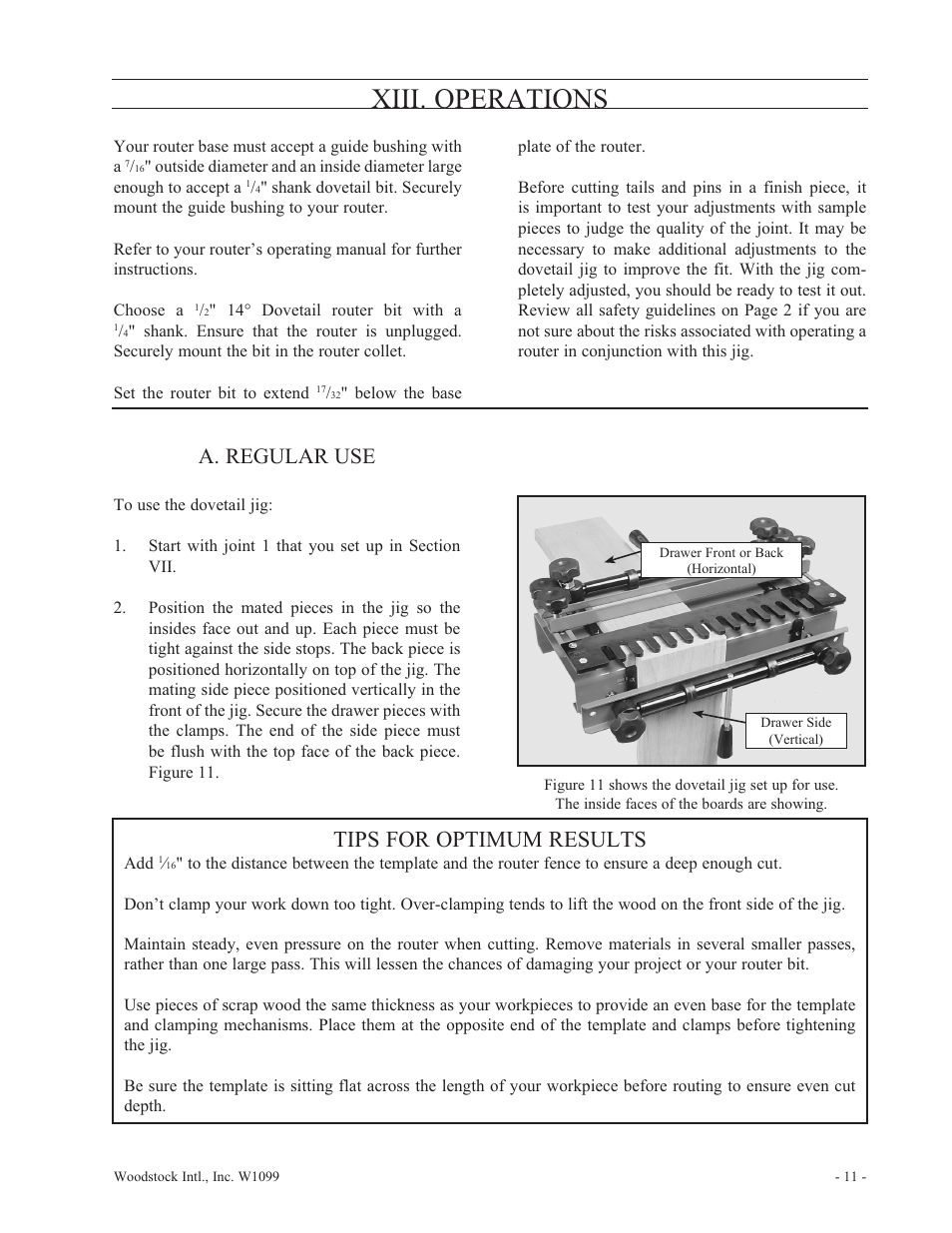 Xiii. operations, Tips for optimum results, A. regular use | Woodstock W1099 User Manual | Page 12 / 21