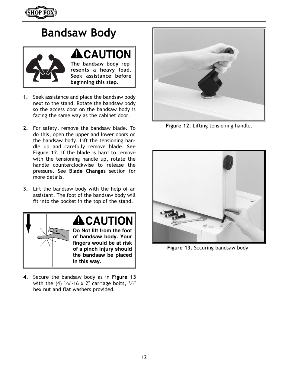 Bandsaw body | Woodstock W1673 User Manual | Page 13 / 45